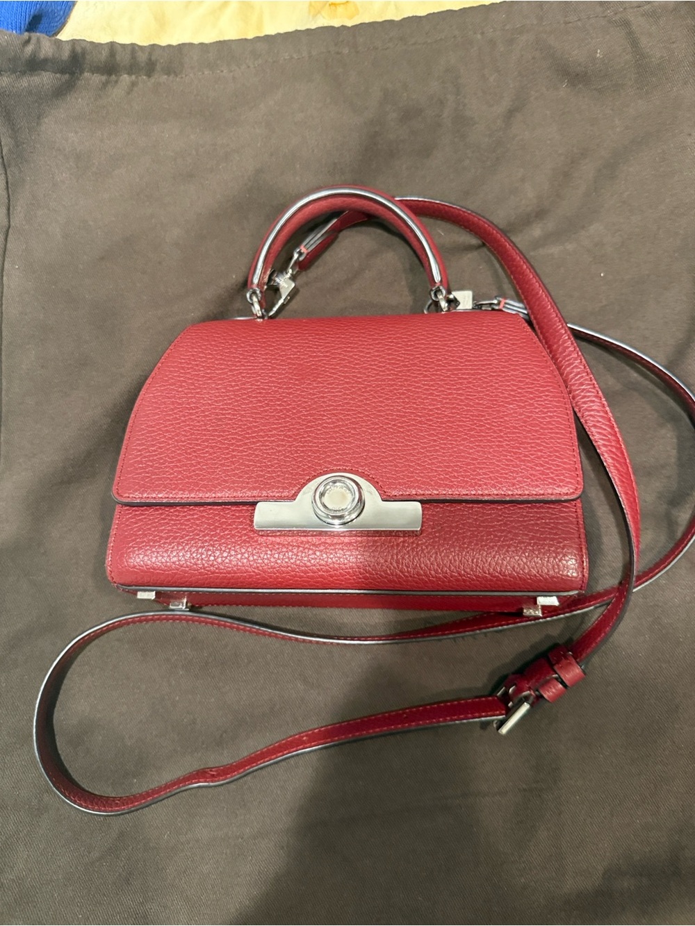 Red Leather Top-Handle Women’s Bag with Removable Strap
